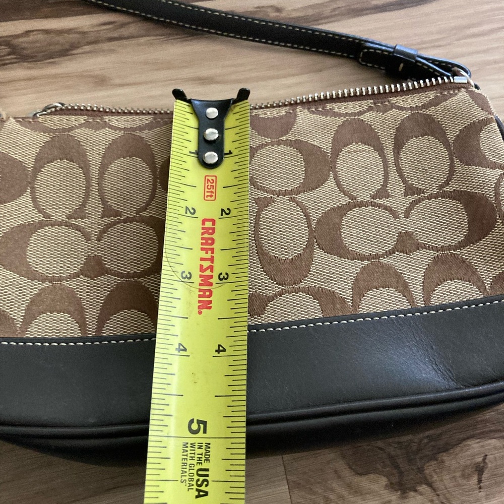 Coach Demi Signature Purse Bag Pouch Khaki Tan Monogram Chocolate Leather # 6094 - Picture 7 of 9